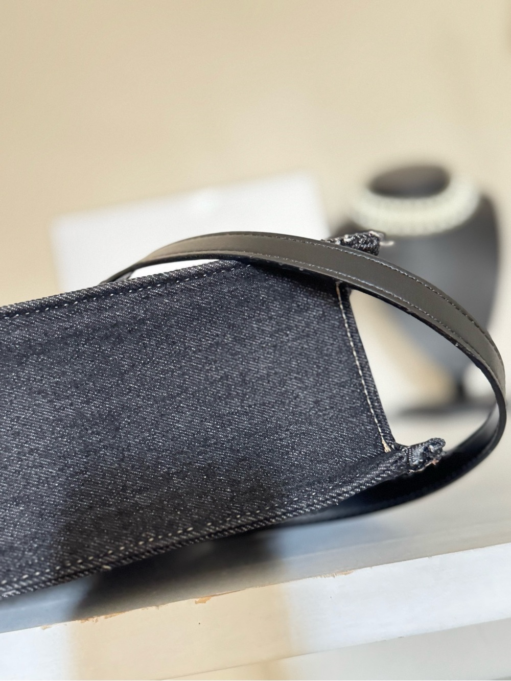 True Religion Black Denim Satchel with Leather Trim and Logo Stitching - Picture 6 of 11